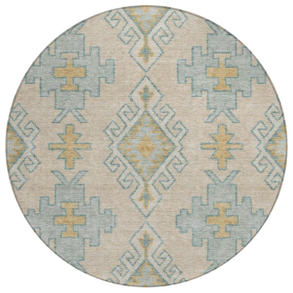 Chantille Machine Washable Indoor/Outdoor Abstract ACN3029 Ivory 8 ft. x 8 ft. Round Rug