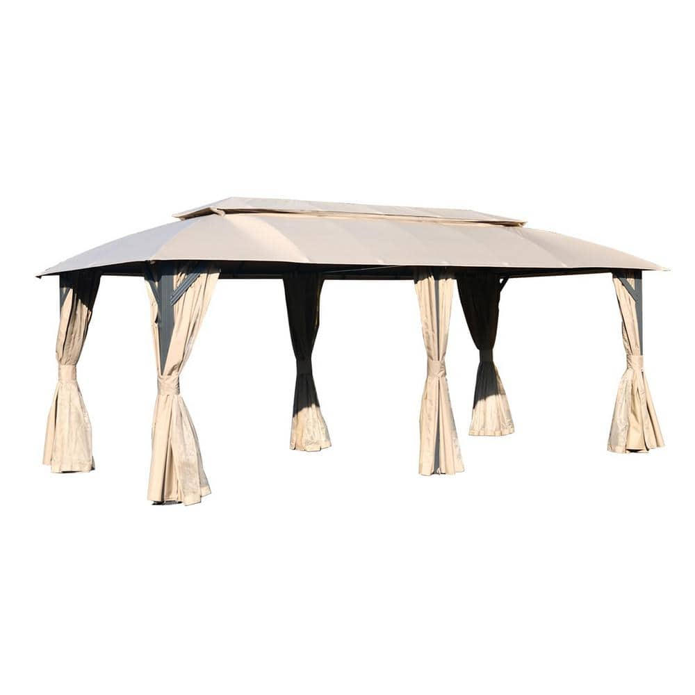 10 ft. x 20 ft. Outdoor Gazebo Double Roof, Privacy Curtains, Mosquito Nett