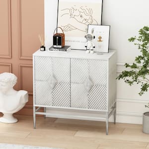 31.5 in. W x 15.75 in. D x 31.89 in. H White Linen Cabinet with Metal Leg Featuring 2-tier Storage for Living Room