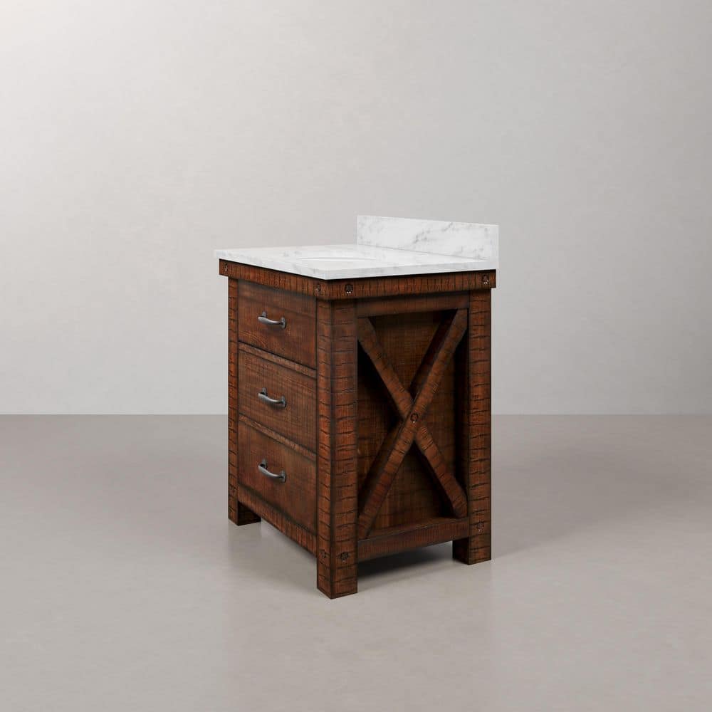 Rustic Sienna 30'' Single Vanity with Carrara White Marble Top