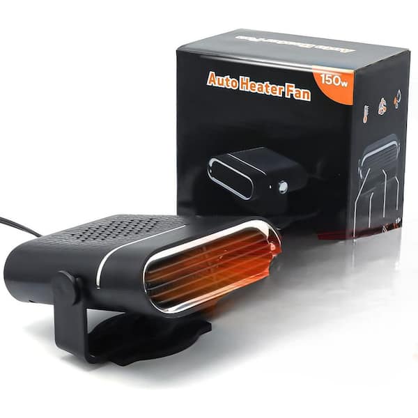 150W 12V 2-in-1 Electric Black Portable Car Heater That Plugs into Cigarette Lighter, 360° Free Adjustment