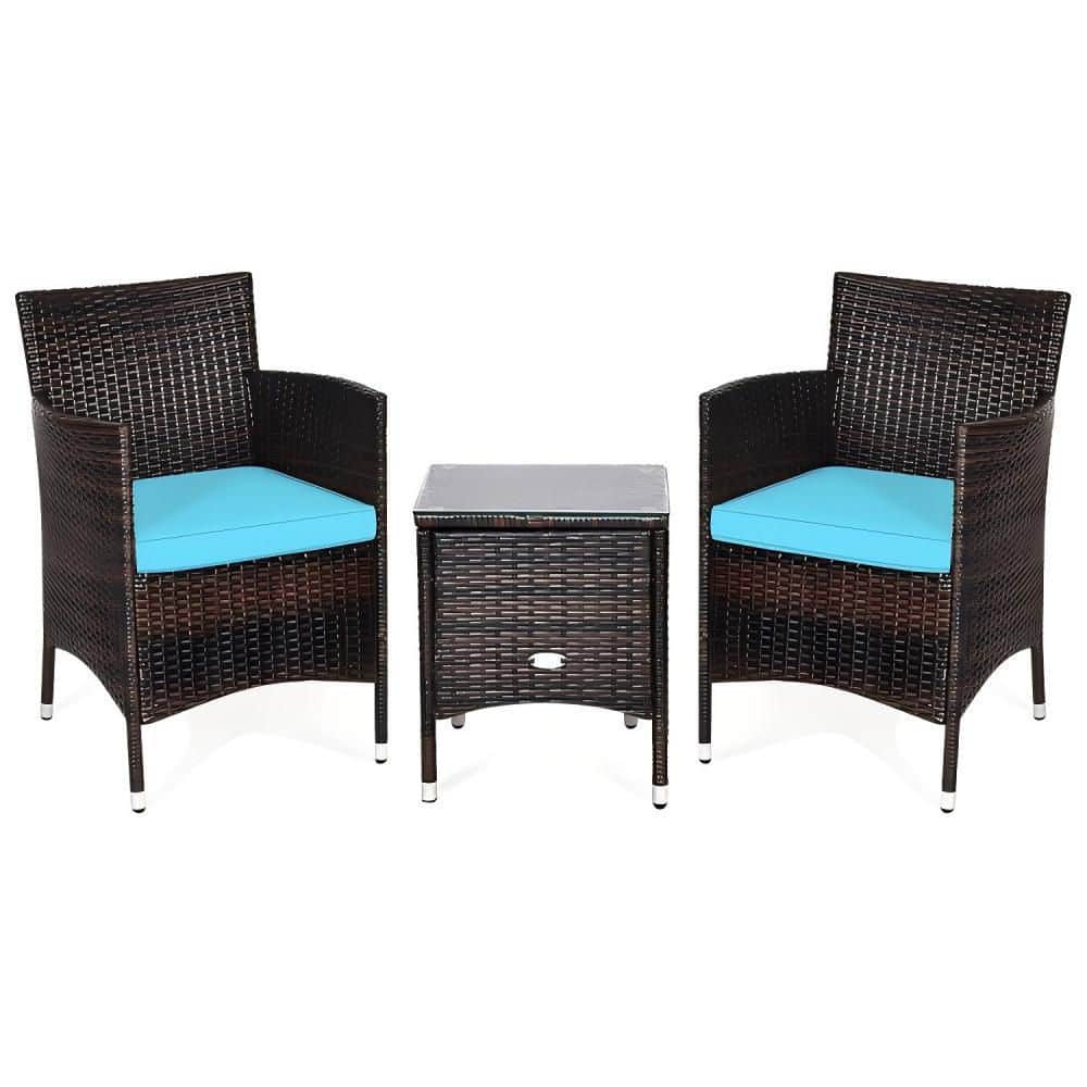 3-Piece PE Wicker Patio Conversation Set Swivel Glider Chairs with 2-Tier Side Table and Black Cushions price history on PriceWatchPro