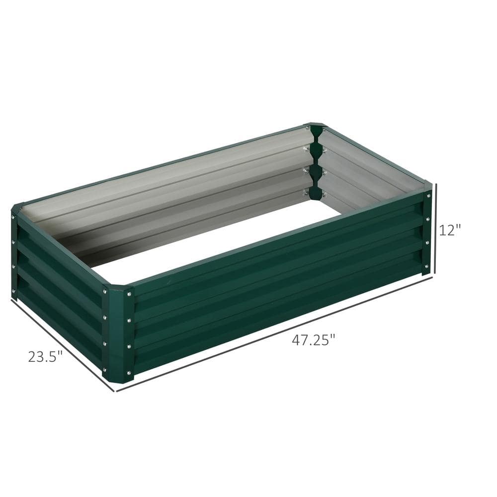 Green Galvanized Steel Raised Garden Bed Planter, 47.25" x 23.5" x 12"