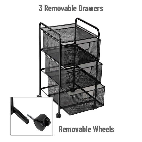 3-Drawer Rolling Storage Cart in Black