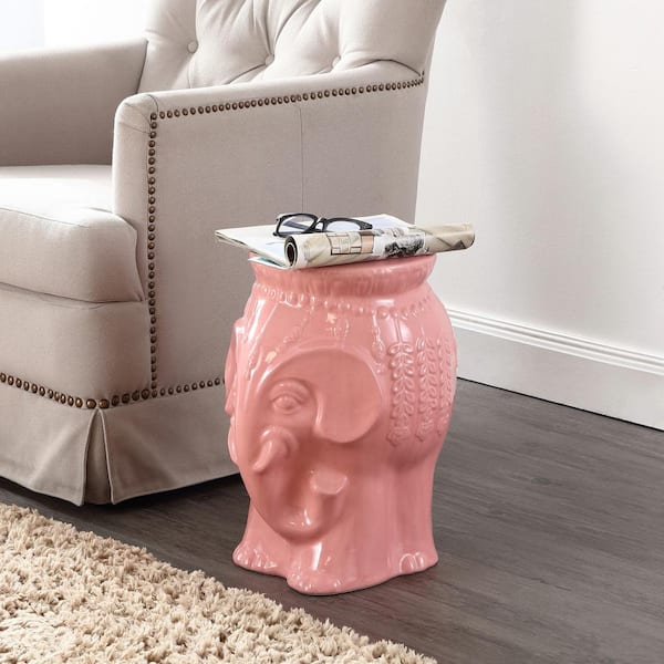 Orla 18.5 in. Modern Bohemian Elephant Ceramic Garden Stool, Pink
