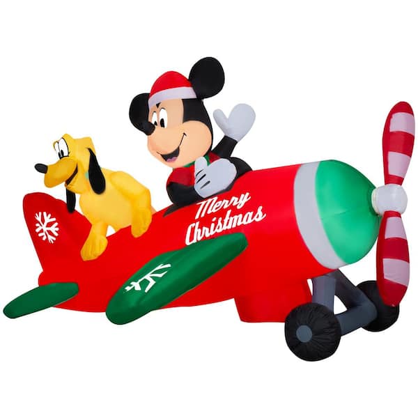 Disney 53.94 in. H x 74.41 in. W x 77.95 in. L Christmas Animated Airblown-Mickey and Pluto Clubhouse Airplane Scene w/LEDs