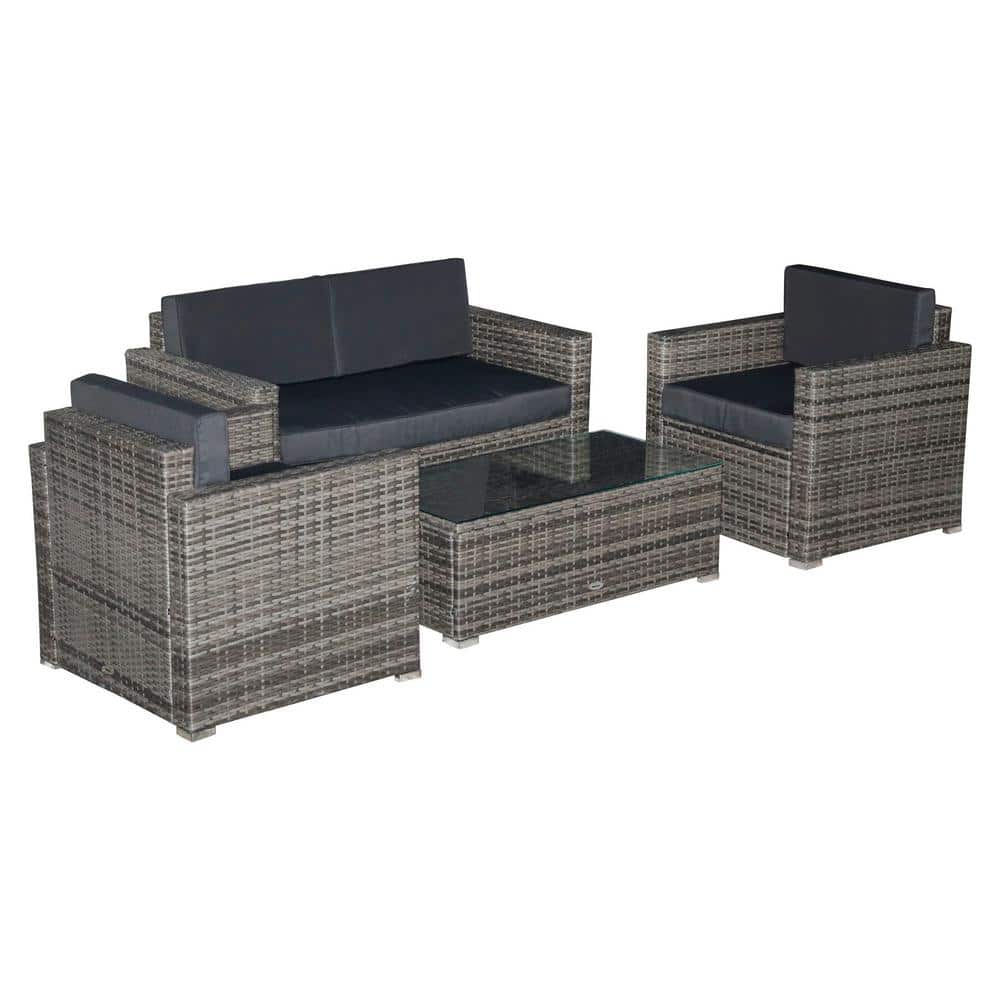 Outsunny 4-Piece Black Rattan Wicker Outdoor Furniture Set