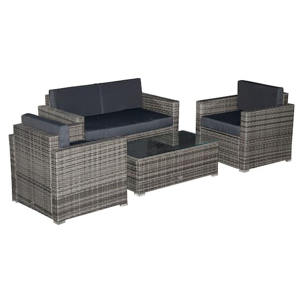 Outsunny 4-Piece Wicker Patio Conversation Set with Grey Cushions