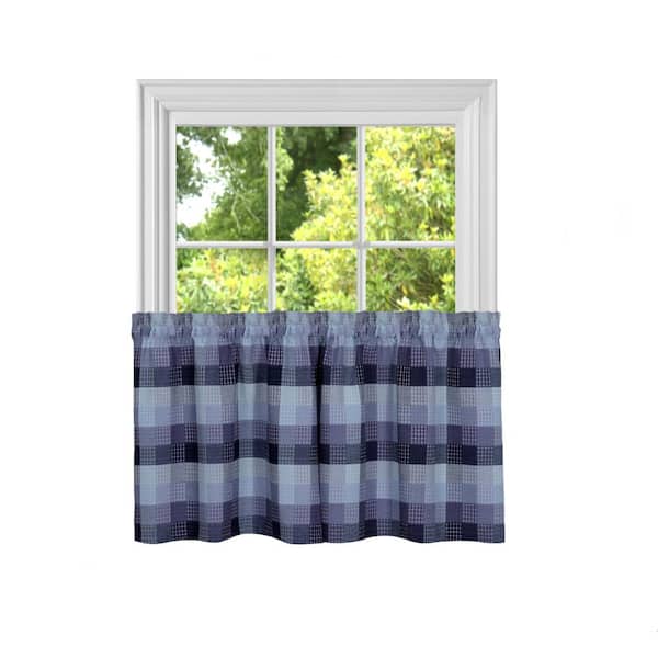 ACHIM Harvard Blue Polyester Light Filtering Rod Pocket Curtain Tier Pair 57 in. W x 24 in. L