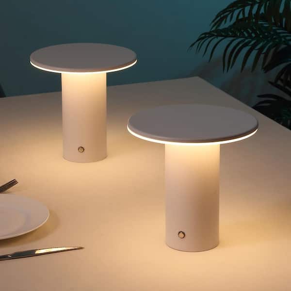 Gio 7.5 in. Column Rechargeable/Cordless Dimmable Integrated LED Table Lamp with Touch Sensor, White (Set of 2)