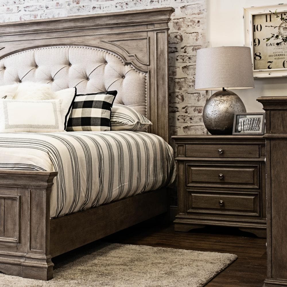 Beige Driftwood 3-Drawer Wood Nightstand with USB Ports
