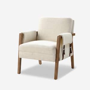 Nellie Mid-Century Modern Ivory Fabric Armchair with Solid Wood Frame