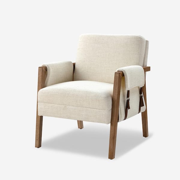 JAYDEN CREATION Nellie Mid-Century Modern Ivory Fabric Armchair with Solid Wood Frame