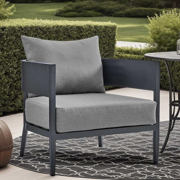Armen Living Menorca Dark Gray Aluminum Outdoor Lounge Chair in Dark Gray Cushion