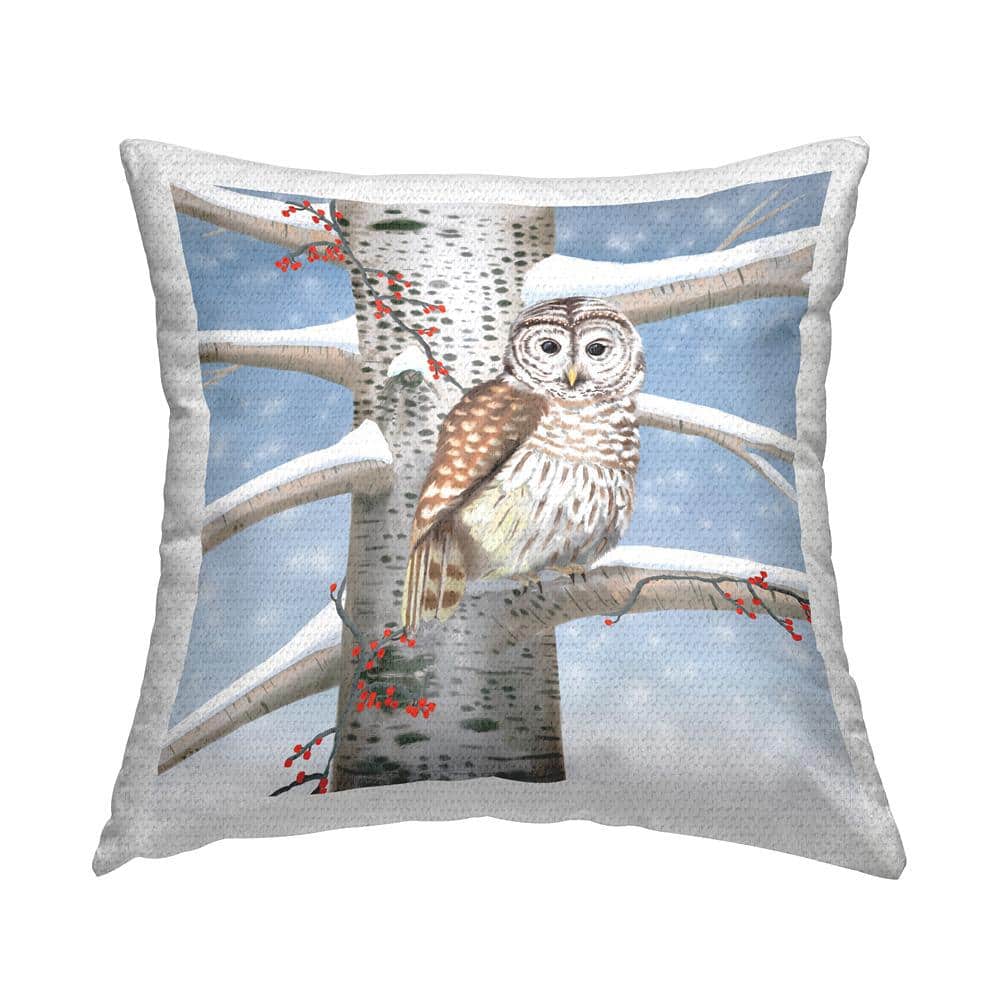 Owl Perched Snowy Birch Tree Scene Blue Square Outdoor Throw Pillow price history on PriceWatchPro