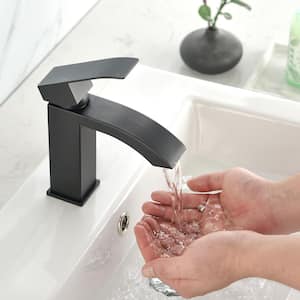 Single-Handle Single Hole Bathroom Faucet with Ceramic Valve, Low Arc Brass Sink Faucets in Matte Black