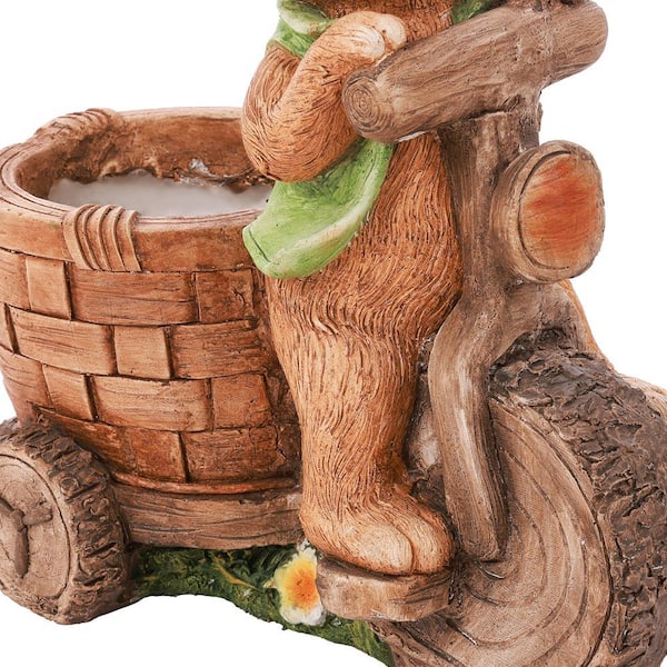 LuxenHome Brown Bunny Rabbit on a Bicycle MgO Planter