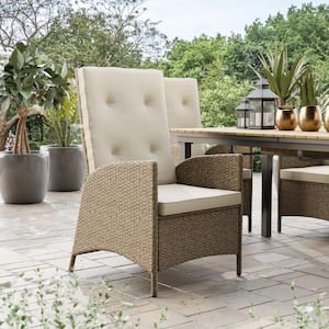 Garda Gas Spring-Assisted Reclining Backrest Wicker Outdoor Dining Chair With Beige Cushions (2-Pack)