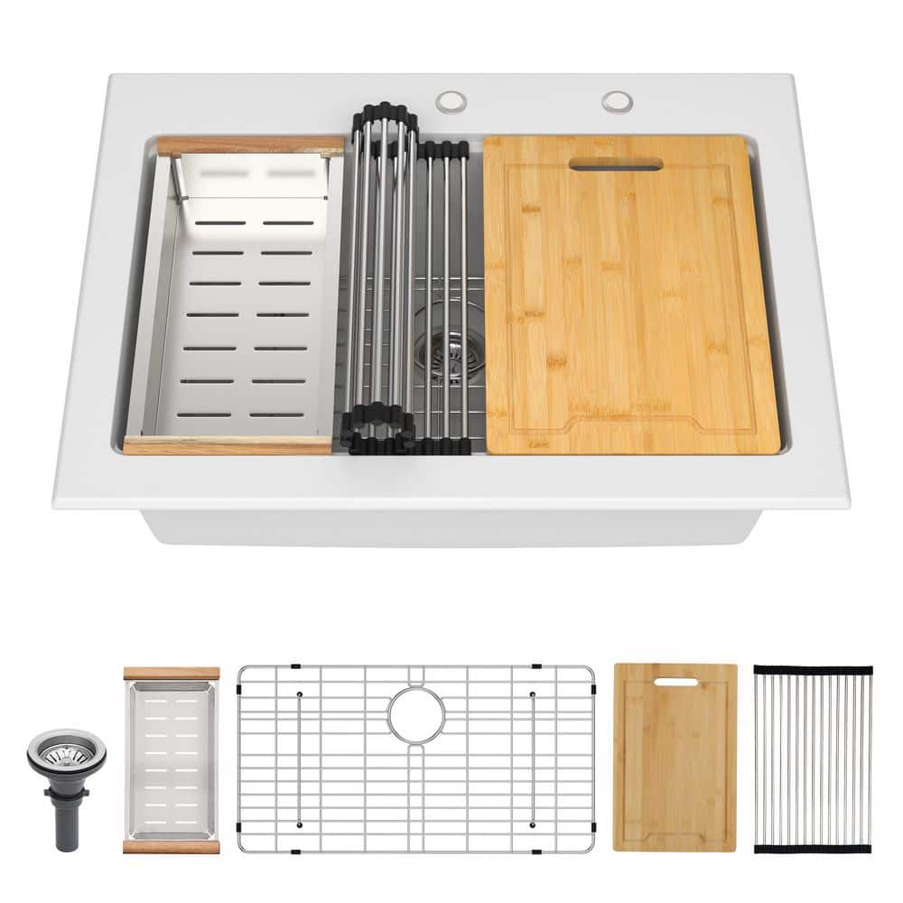 30 in. Drop-In Single-Bowl White Quartz Workstation Kitchen Sink with Bottom Grid price history on PriceWatchPro