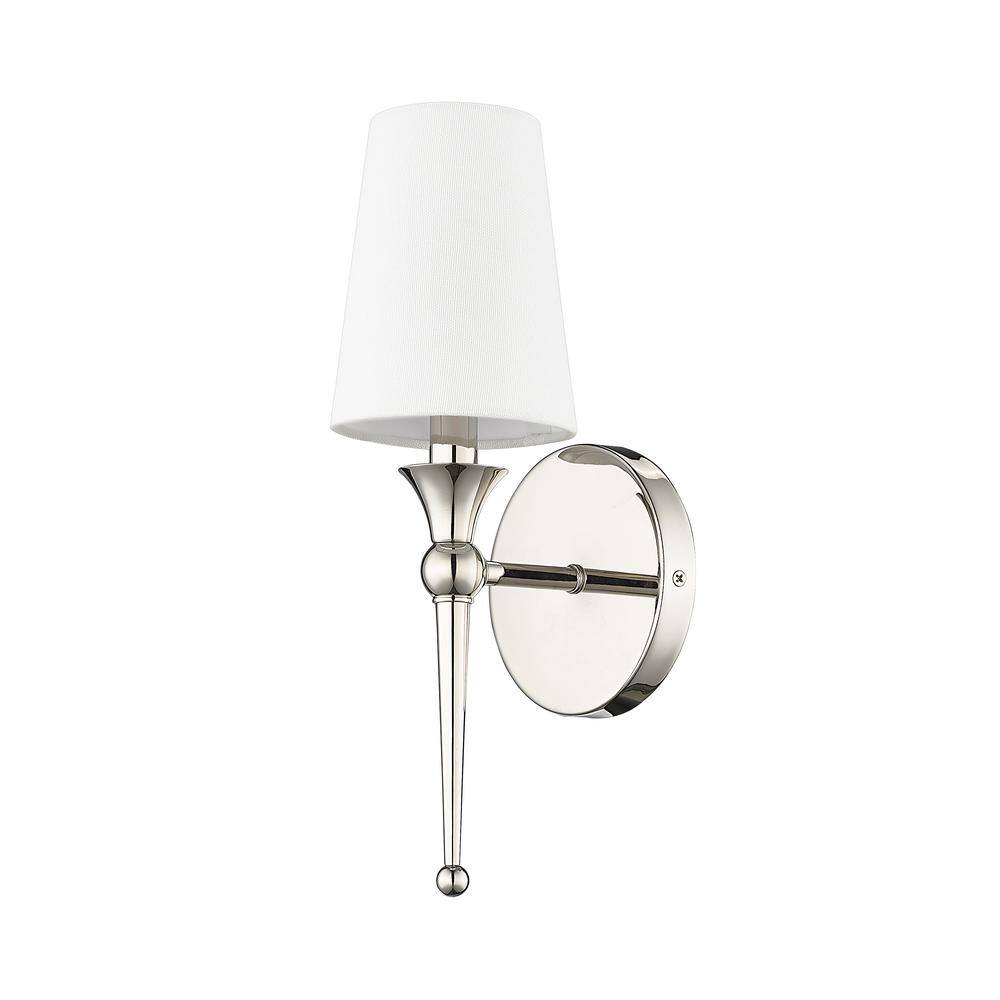 Polished Nickel 14" Direct Wired Wall Sconce with White Shade