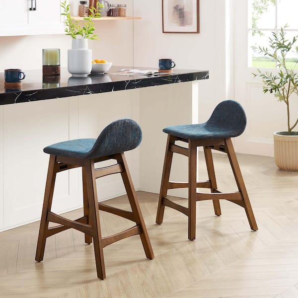Juno 24 in. Navy Fabric Low Back Wood Bar Stool Counter Stool with Fabric Seat 2 Set of Included
