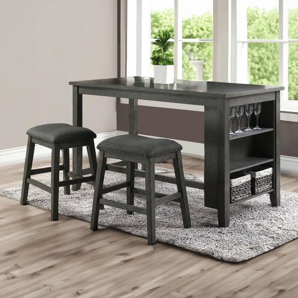 Transitional Gray Wooden Extendable Counter Height Dining Table with Storage