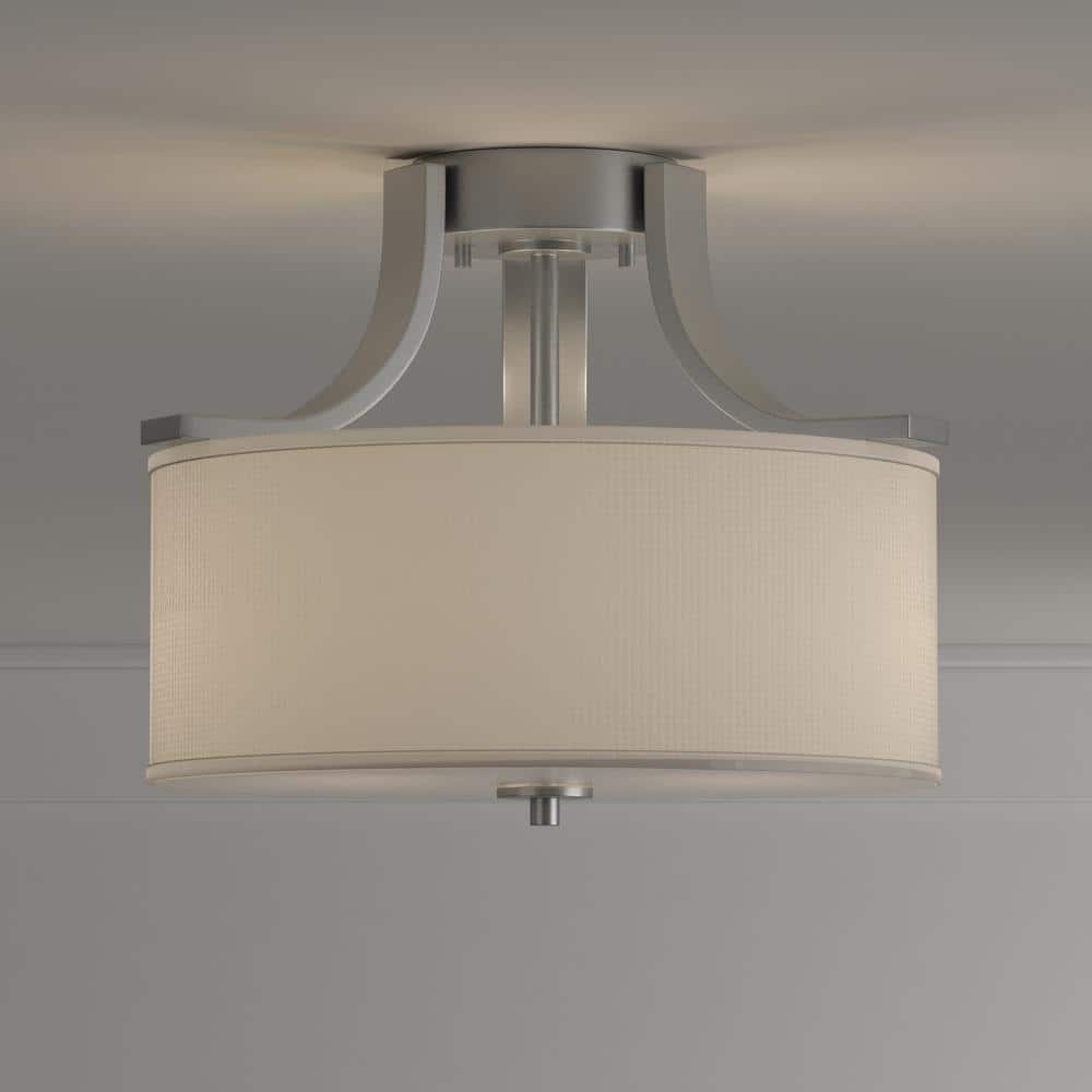 Brushed Nickel Frosted Glass Drum Flush Mount Light