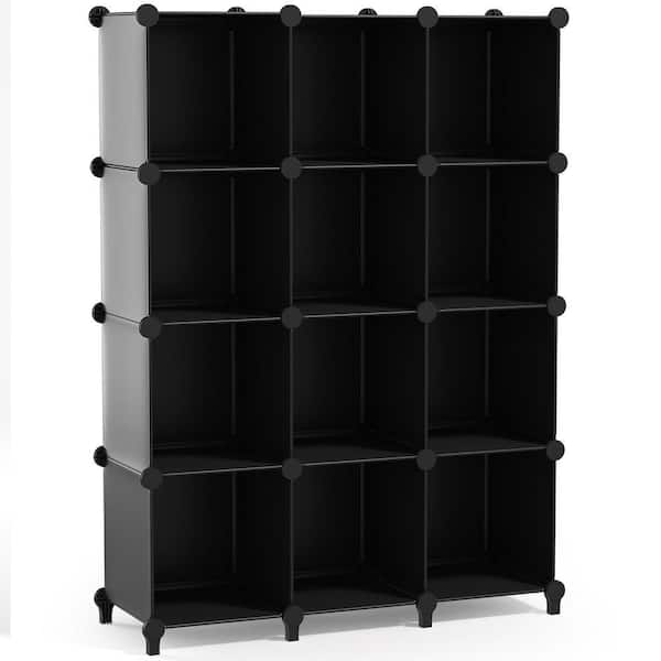 50.2 in H x 37 in W x 12.25 in D Black Fabric 12-Cube Storage Organizer, Waterproof Cubby Shelf for Closet