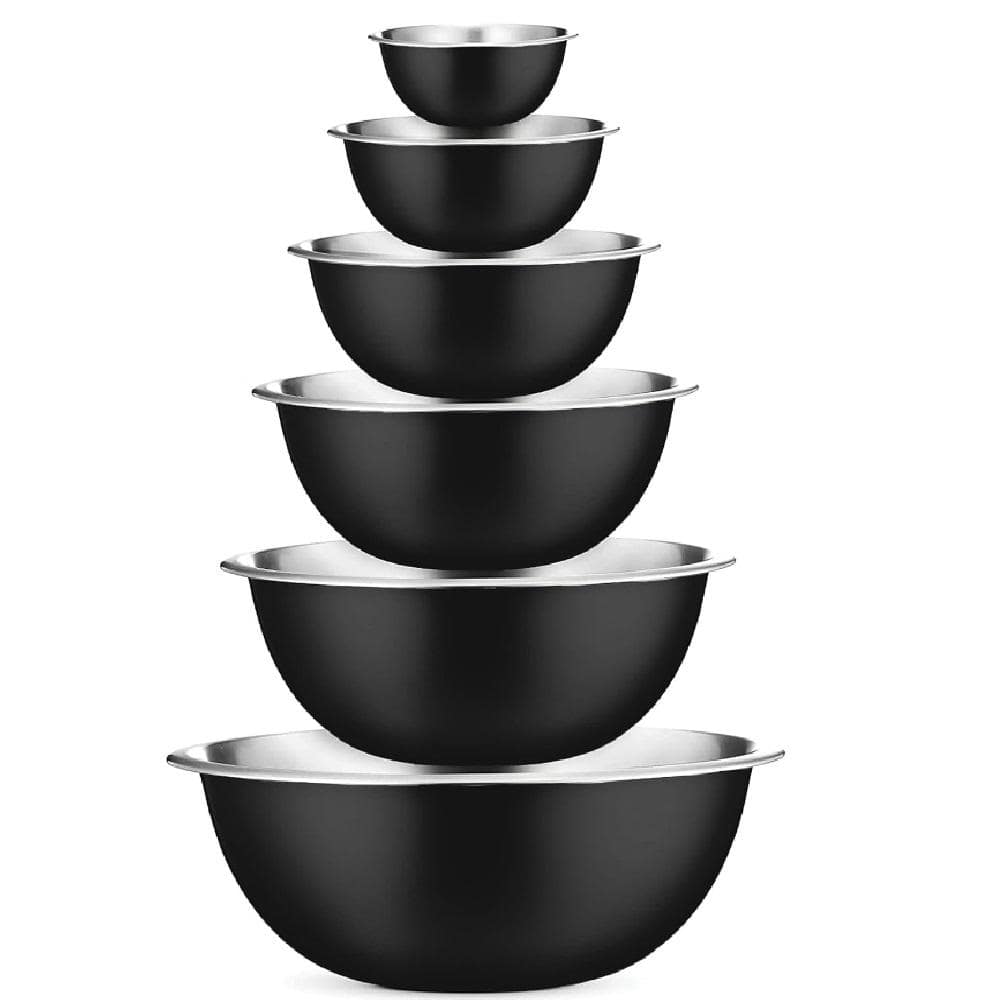 Aoibox 8 Quarts Stainless Steel Mixing Bowls Assorted Set of 6, Black