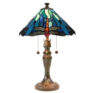 Huxley Dragonfly 22 in. Antique Bronze Table Lamp with Hand Rolled Art Glass Shade