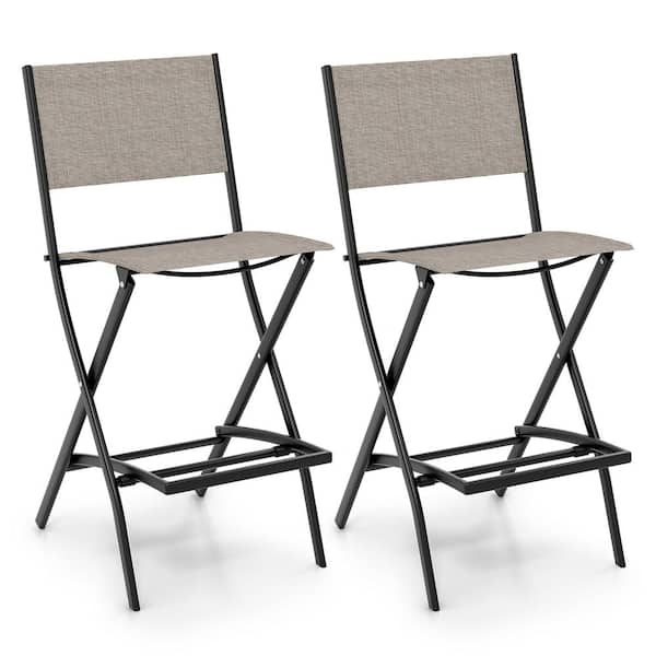 Gymax Folding Patio Sling Chairs (Set of 2) Stackable Mental Outdoor ...