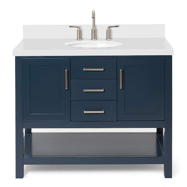 Bayhill 42 in. W x 22 in. D x 36 in. H Bath Vanity in Midnight Blue with Pure White Quartz Top