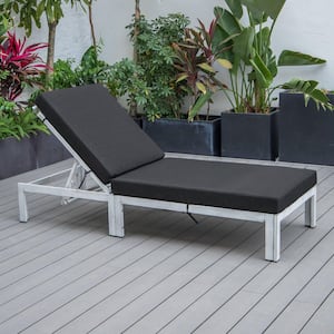 Chelsea Modern Weathered Grey Aluminum Outdoor Chaise Lounge Chair with Black Cushions