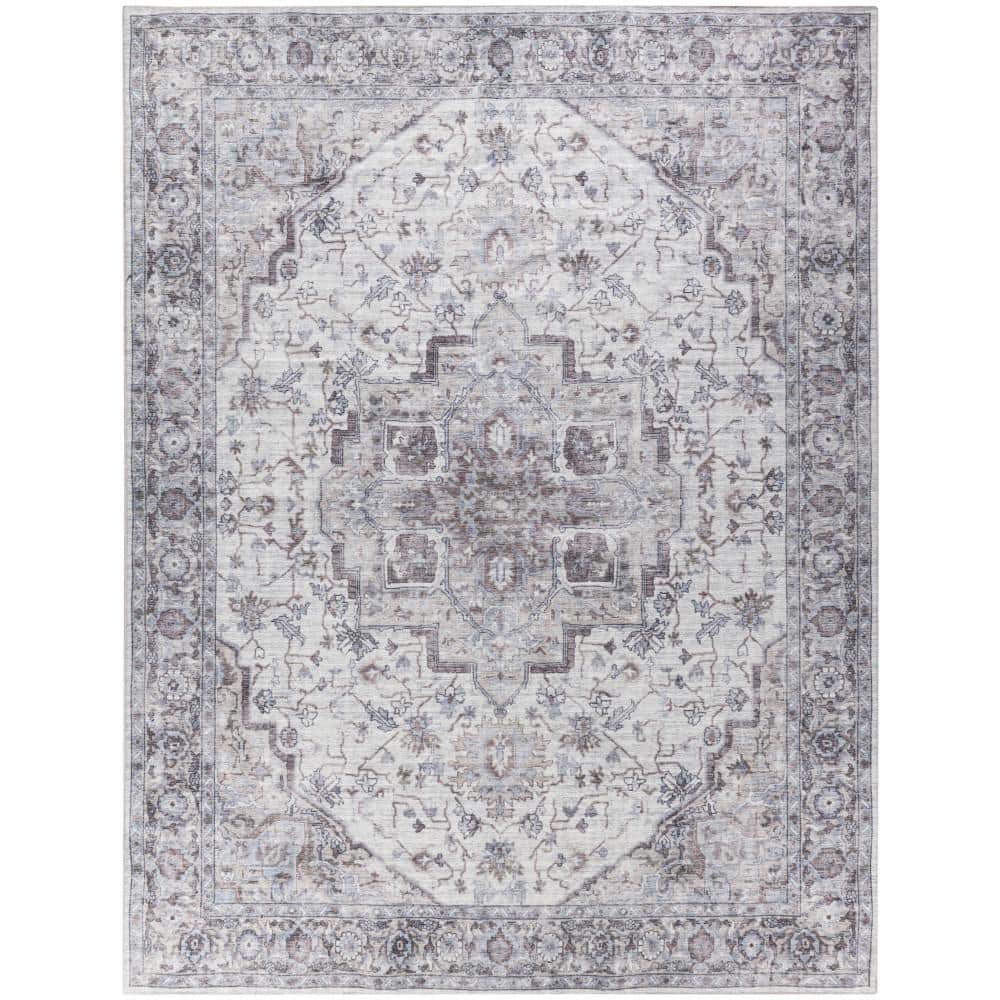 Machine Washable Series 1 Ivory Beige 9 ft. x 12 ft. Distressed Traditional
