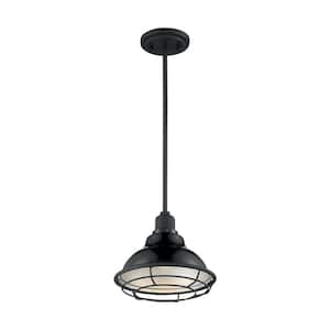 Newbridge 60-Watt 1-Light Gloss Black and Silver Bell Pendant Light with Metal Shade and No Bulbs Included