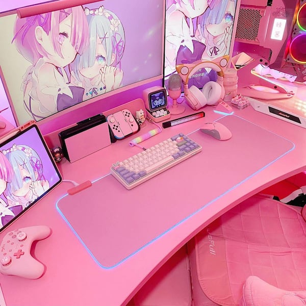OBJLGEV Pink RGB Gaming Mouse Pad 31.5 in. x 12 in. Large Extended