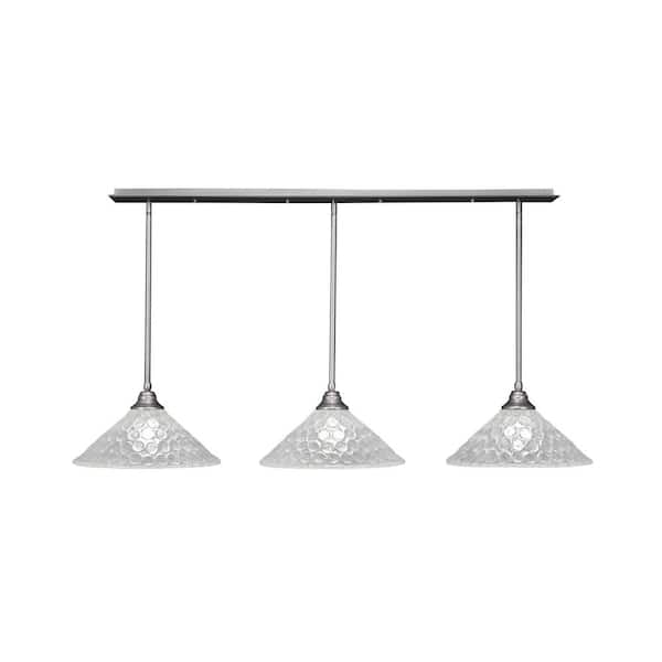 Unbranded Livingston 100-Watt 3 Light Nickel Linear Pendant Light with 16 in. Italian Bubble Glass Shades No Bulbs Included