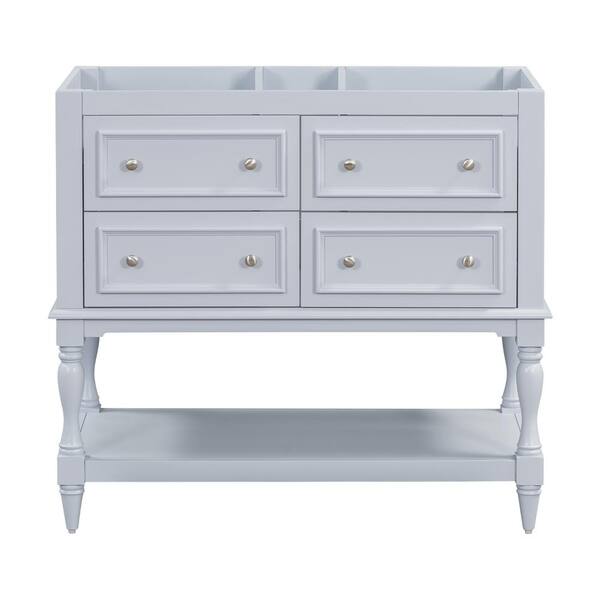 Zeus & Ruta 35.5 in. W x 17.87 in. D x 33 in. H Solid Wood Bath Vanity Cabinet without Top with 4-Drawers in Light Blue