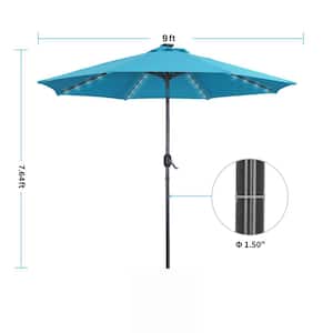 9 ft. Aluminum Market Solar Lighted Patio Umbrella in Lake Blue