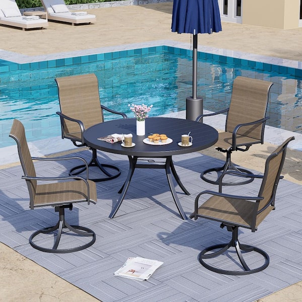 5-Piece Metal Patio Round Dining Set-Yellow