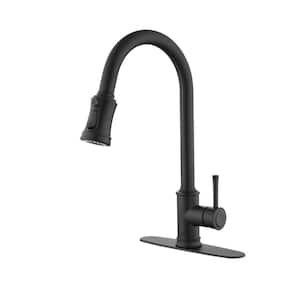 Modern Single Handle High Arc Stainless Steel Pull Down Sprayer Kitchen Faucet in Matte Black