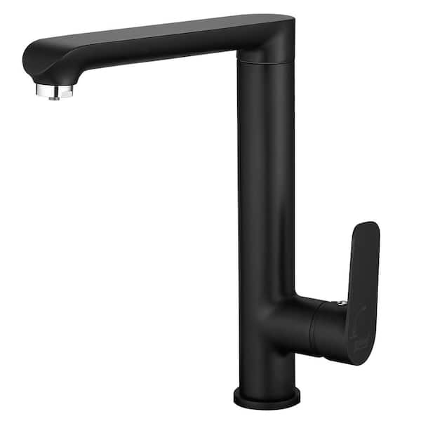 FLG Single Handle Deck Mount Standard Kitchen Faucet Brass Modern Single Hole Kitchen Sink Faucets in Matte Black