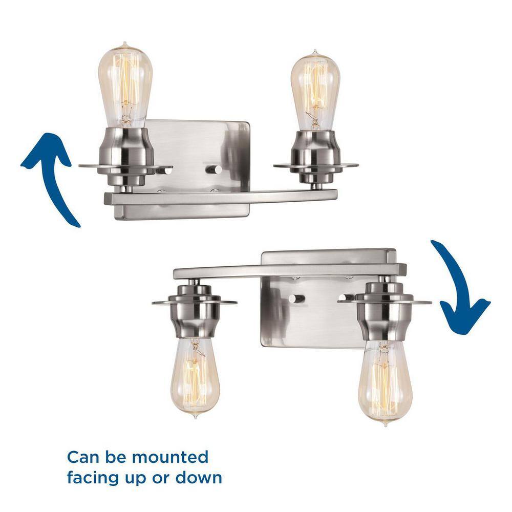 Brushed Nickel 2-Light Bath Vanity Fixture with Clear Glass Shades