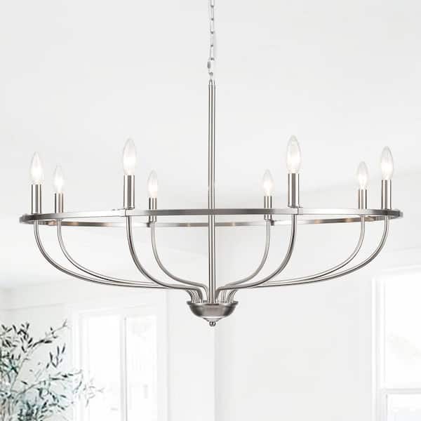 8-Light Nickel Modern Hanging Candlestick Linear Chandelier Lighting Fixture for Kitchen Island
