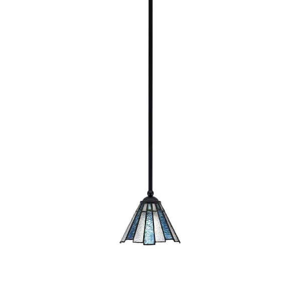 Unbranded Clevelend 100-Watt 1-Light Black Pendant Mini Pendant Light with Sea Ice Art Glass Shade Light Bulb Not Included