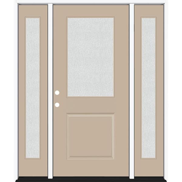Steves & Sons Legacy 64 in. x 80 in. 1/2 Lite Rain Glass RHIS Primed Sandstone Finish Fiberglass Prehung Front Door w/Dbl 12 in. SL