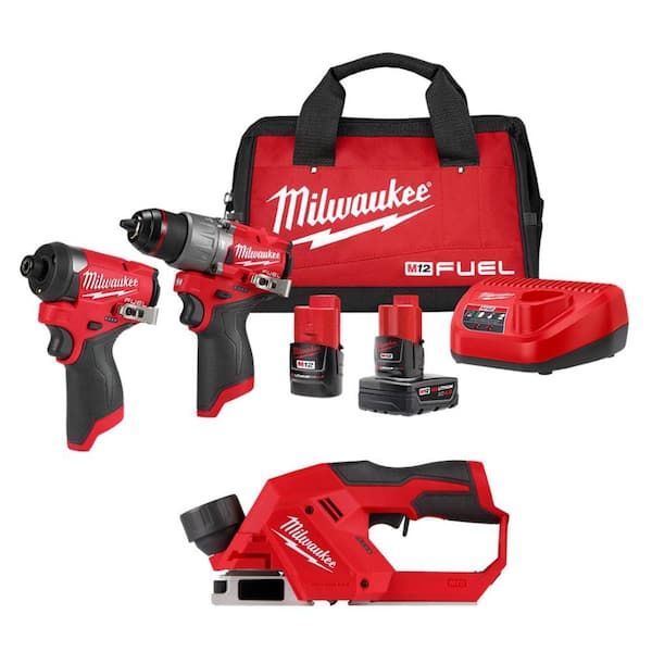 Milwaukee M12 12V Lithium-Ion Brushless Cordless 2 in. Planer with M12 2-Tool Combo Kit