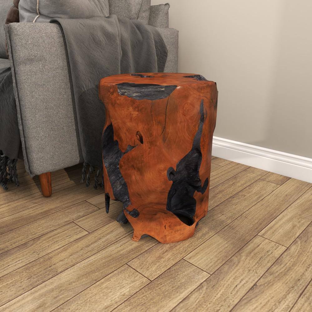 Rustic Teak Wood Live Edge Round Accent Table