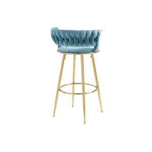 35.04 Inch Blue Wood Bar Stools with Low Back and Footrest Counter Height Bar Chairs