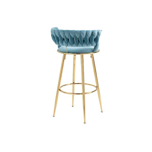 Unbranded 35.04 Inch Blue Wood Bar Stools with Low Back and Footrest Counter Height Bar Chairs